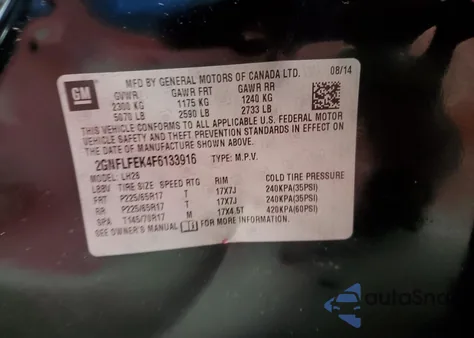 2015 Chevrolet Equinox Lt z USA, uszkodzony, nr VIN 2GNFLFEK4F6133916